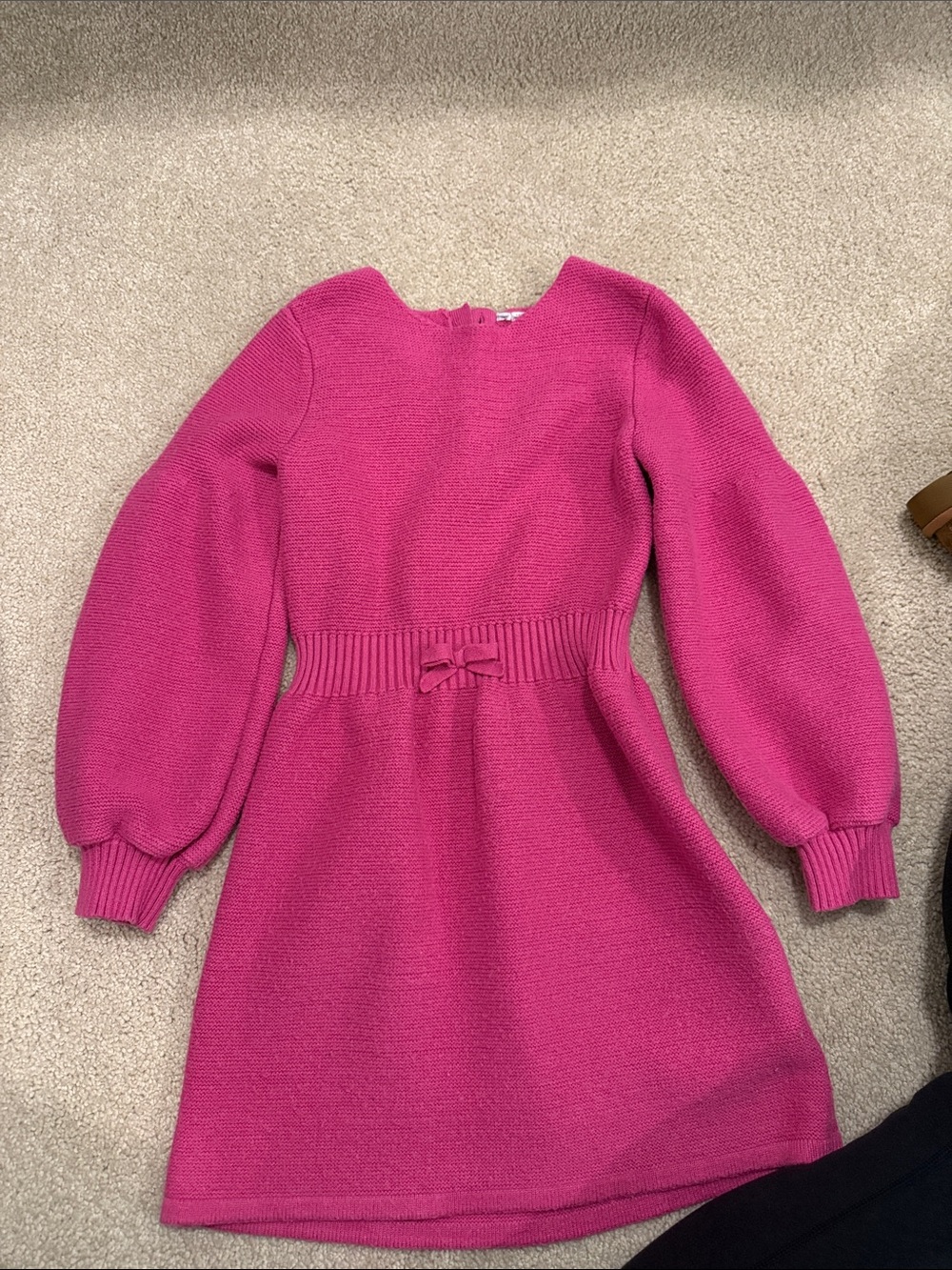 Girls' Bright Pink Knit Dress with Bow Waist